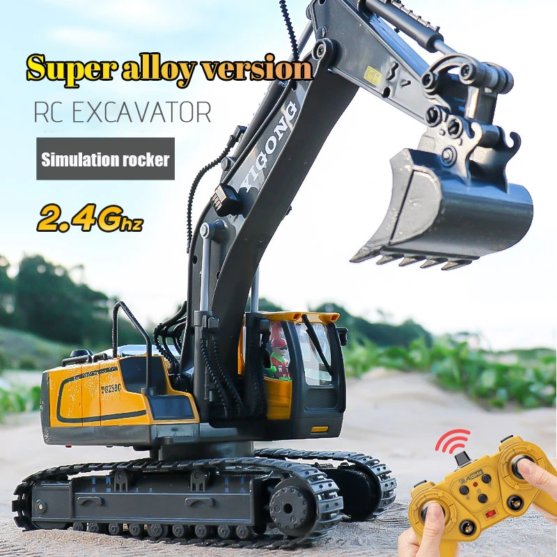 New YIGONG Kids Simulation 11 Channel Alloy Remote Control Excavator Toy Remote Control Electric Large Engineering Car Toy Gift