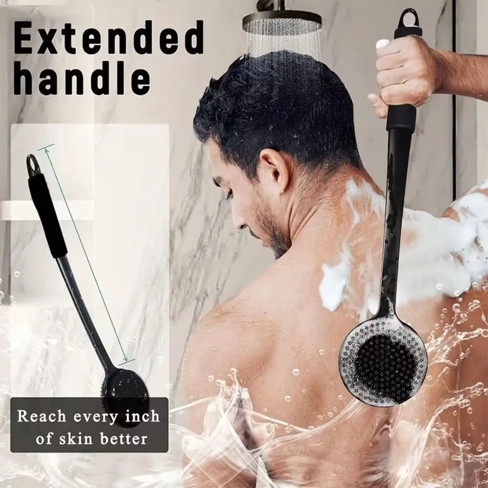 Long Handle Silicone Body Brush Soft Bristles Double-Sided Exfoliating Brush Massage with Hanging Hole Bath Back Scrubber