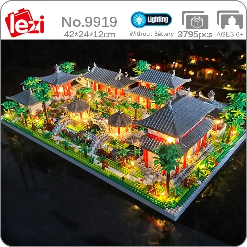 

Lezi 9919 World Architecture Pavilion Temple House Tree Lake Garden LED Light DIY Mini Diamond Blocks Bricks Building Toy No Box