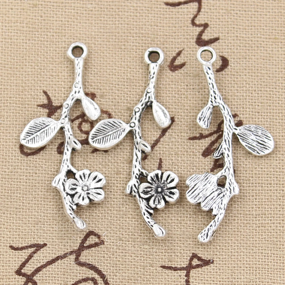 12 sztuk Charms oddział wiśni kwiat 41x17mm Antique Making wisiorek fit, w stylu Vintage tybetański brąz, ręcznie robiona biżuteria DIY