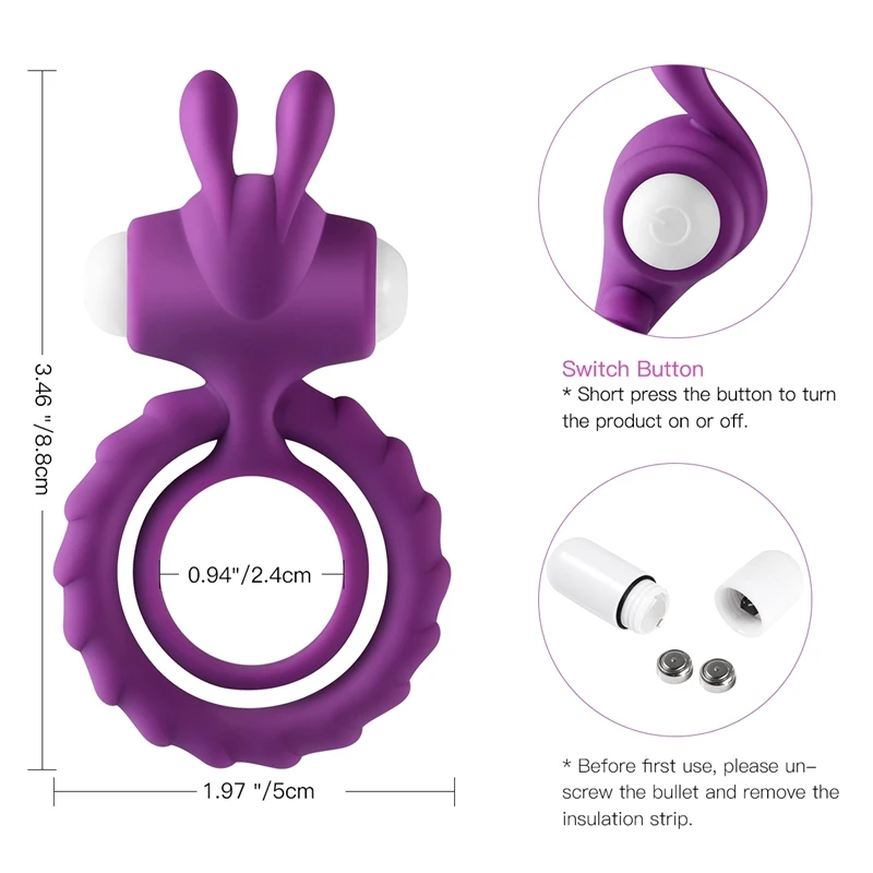 Penis Ring Delay Ejaculation Erection Durable Cock Rings Enhance Dual Vibrating Sex Toy for Men Couples Vibrator with Rabbit Ear