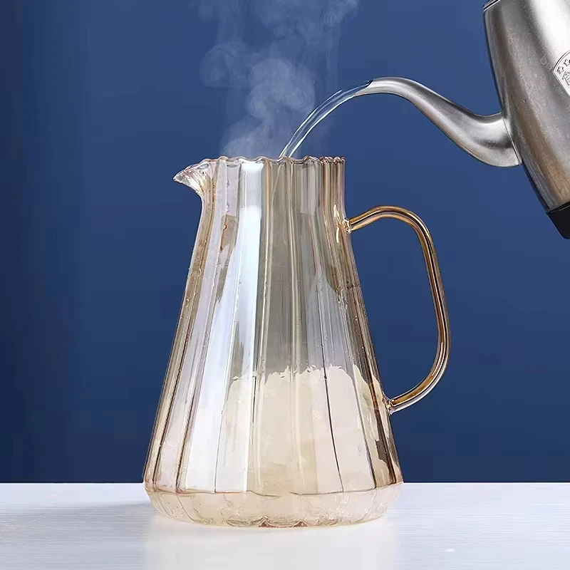 

Amber Glass Decanter Kettle and Cups Set Home Large-apacity Heat-Resistant Teapot Cold Water Lemonade Filter Jug Juice Milk Pitc
