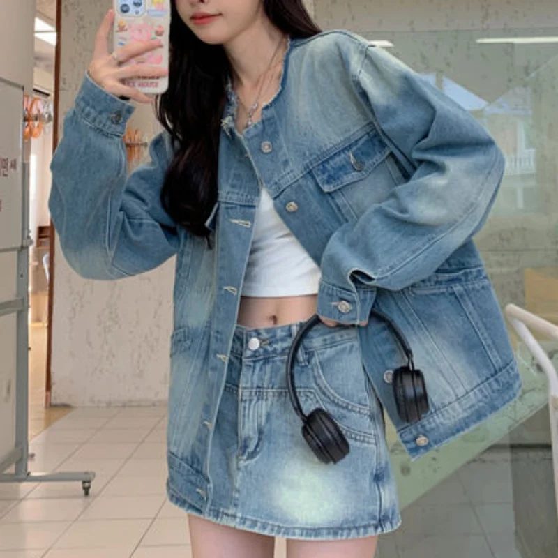 Jackets Women Spring Denim O-neck Fashion Solid All-match Loose Outerwear Newly Classic Popular Leisure Stylish Female Chic BF