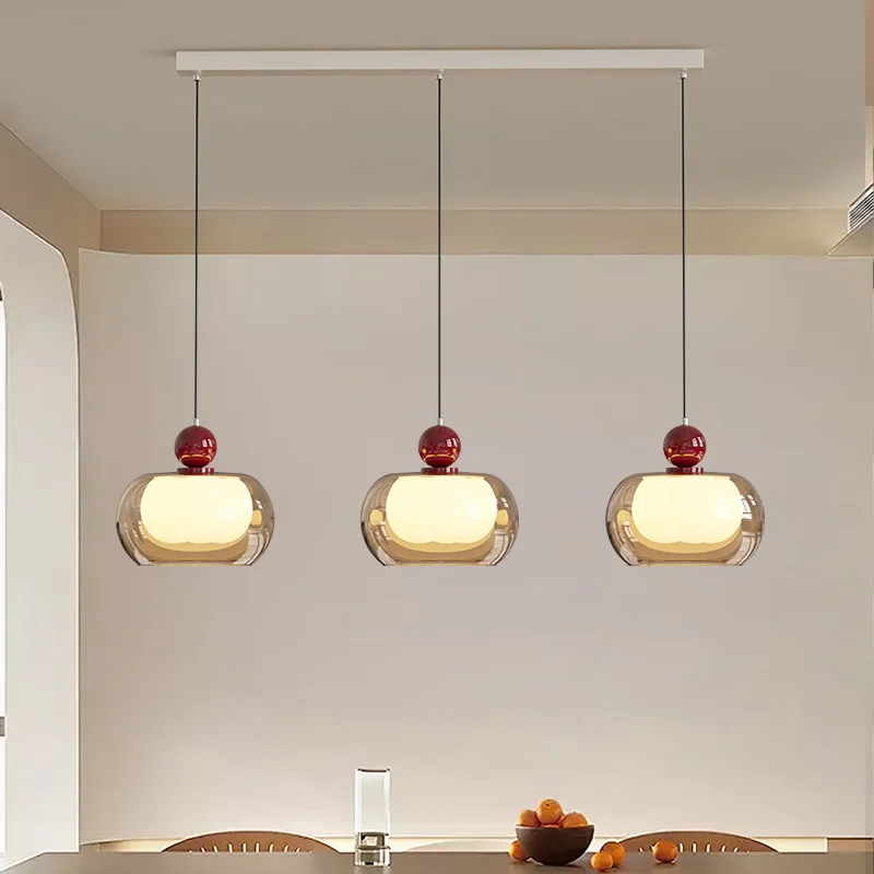 French Cream Style Pendant Light Retro Wabi Sabi Style Amber Glass Restaurant Chandelier Dining Table Bedroom Study Hanging Lamp