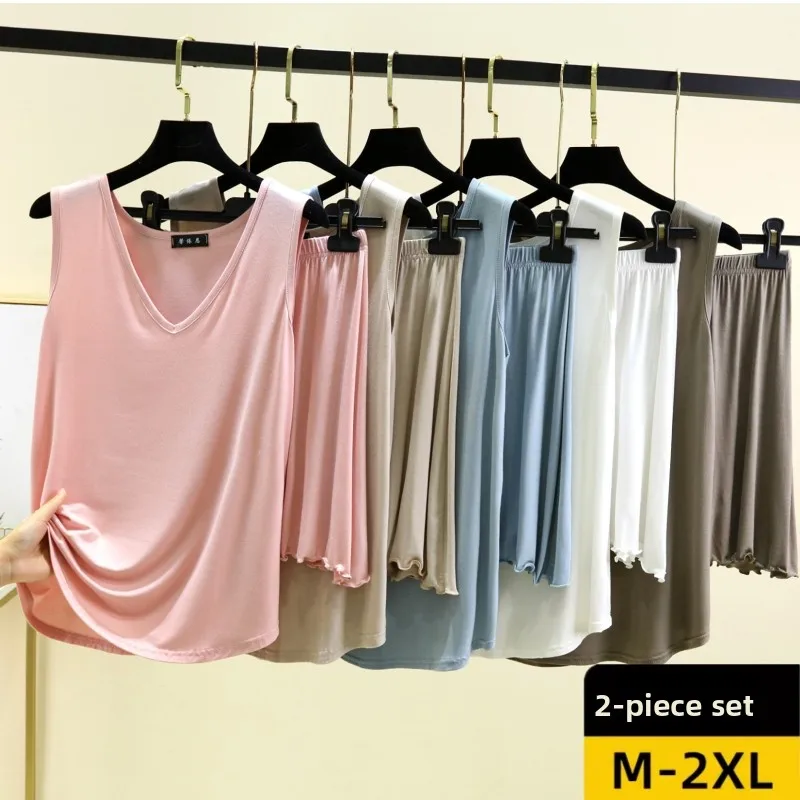 Loose V-Neck Modal Tank Top Shorts Home Clothes Set Women's Summer Thin Two-Piece Set Casual Comfortable Sleepwear Pajamas