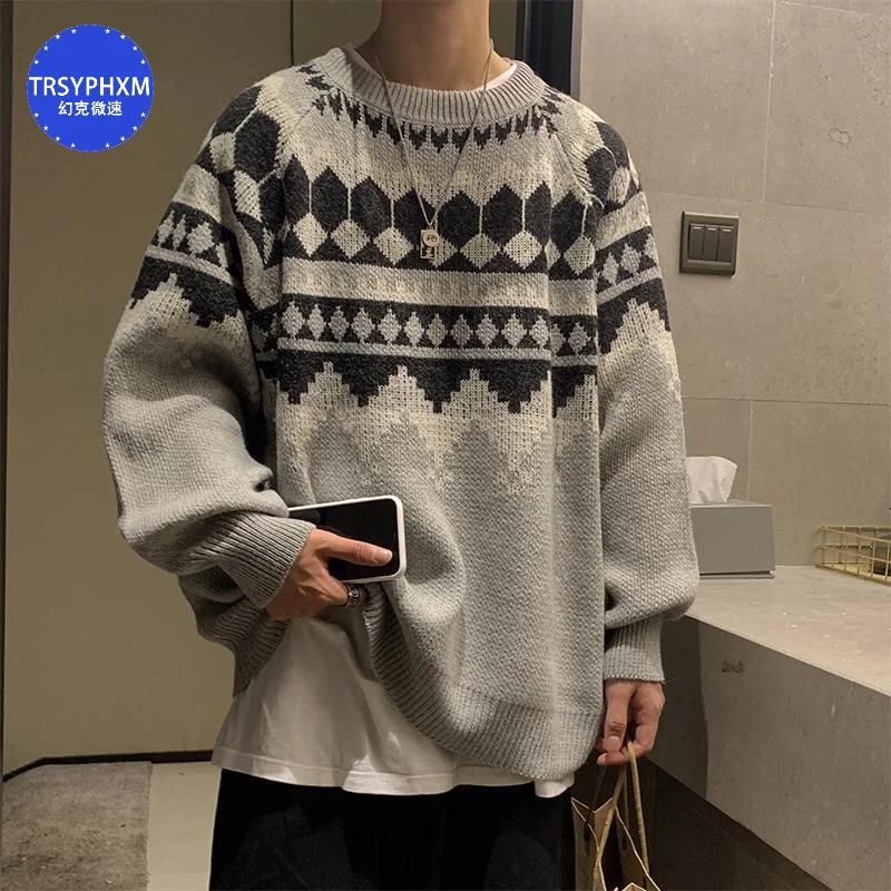 

TRSYPHXM 2024 New Patchwork Sweater Trend High Street Fashion Autumn and Winter Warm Men's Top Hip-hop Street Clothing