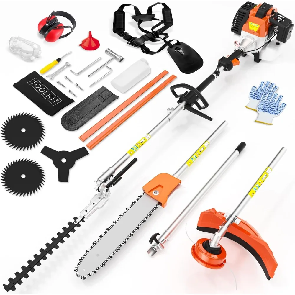 

52cc 6 in 1 2-Stroke Gas String Trimmer with Gas Hedge Trimmer,Brush Cutter Gas Powered,Gas Weed Eater for Weeds and Grass
