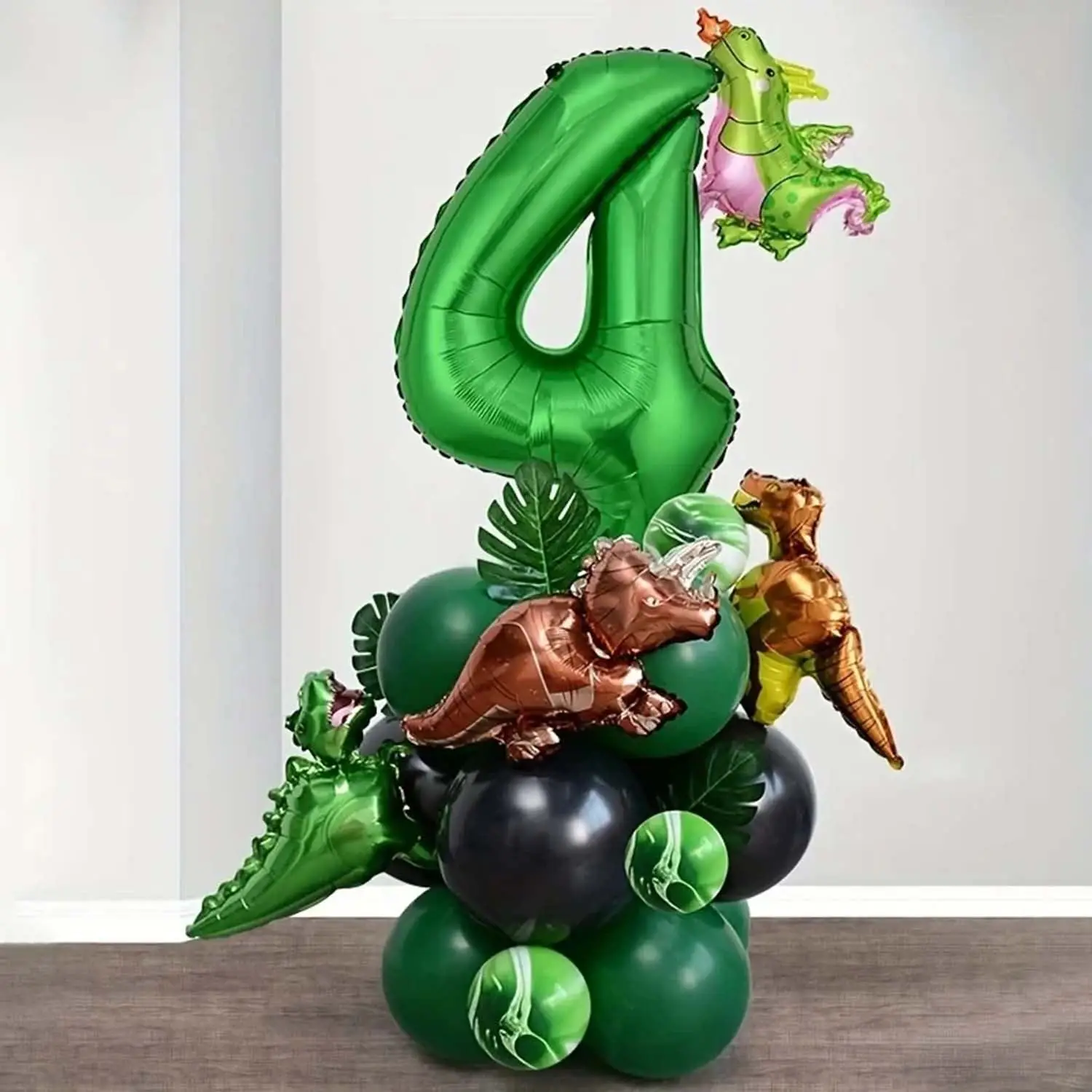 25-teiliges Grünes Dschungel-Dinosaurier-Dekorationsset für Jungen-Geburtstagsfeier, Zahlenballon, Säule, Tyrannosaurus Rex, Feuerdrache – Detail 6