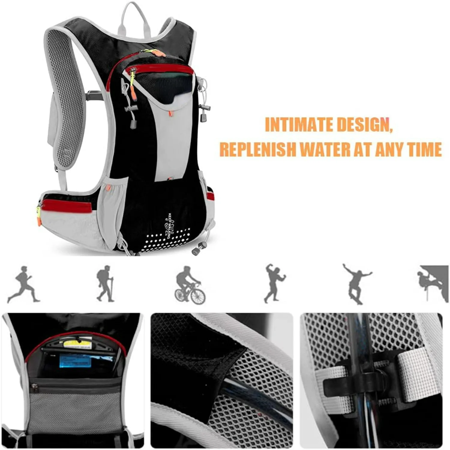 Sac à dos de cyclisme léger-sac à dos de vélo durable pour l'équitation-sac à dos de vélo compact avec sac d'eau d'hydratation pour l'extérieur S