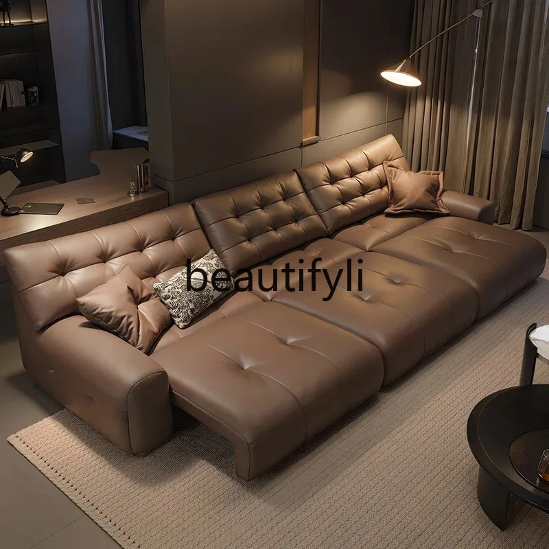 G80 Against the wall electric function sofa straight row creative brown leather