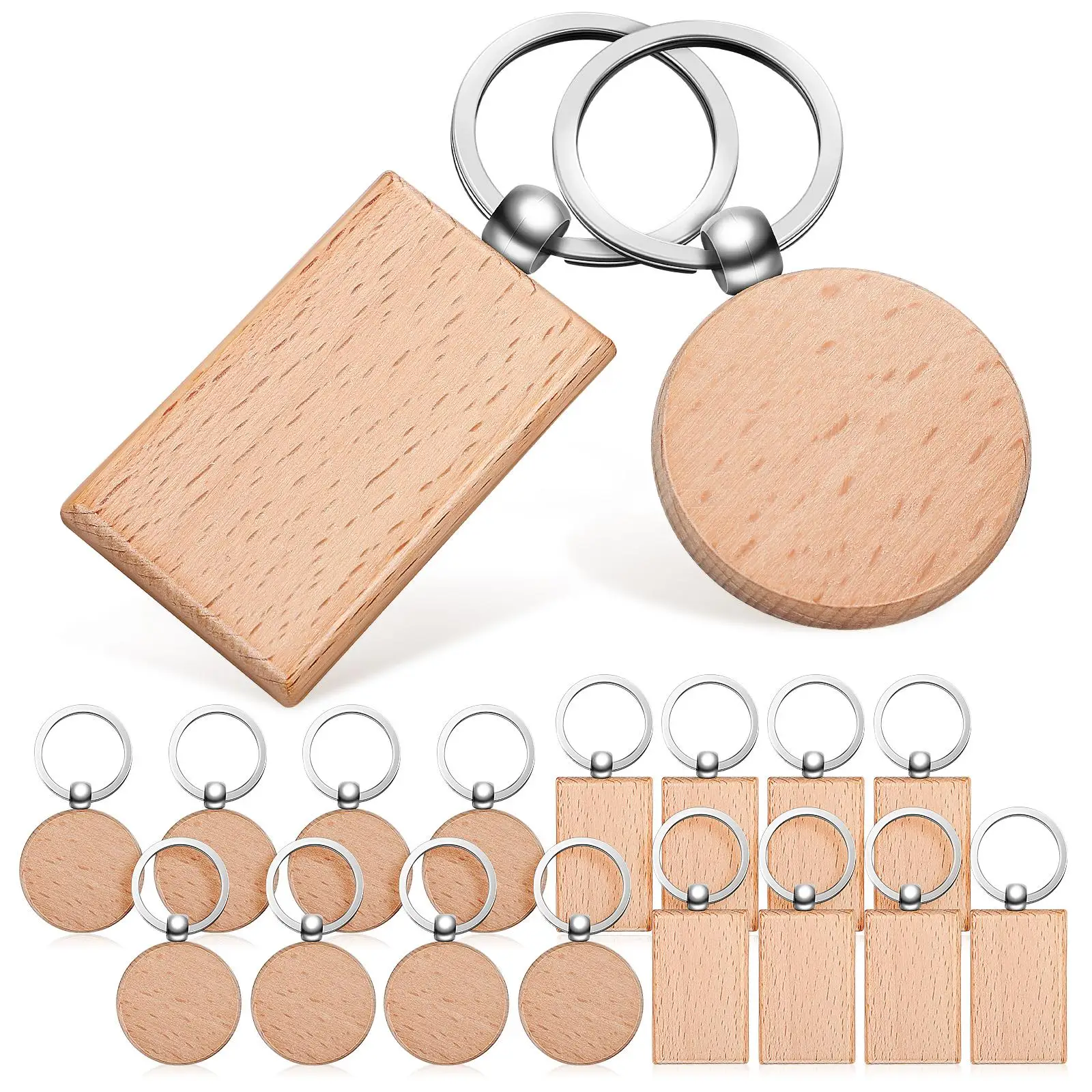

18 Pcs Wooden Keychain Blank Engraving Ring Blanks Keychains Accessories Crafts High Grade Beech Material Durable Multi Use