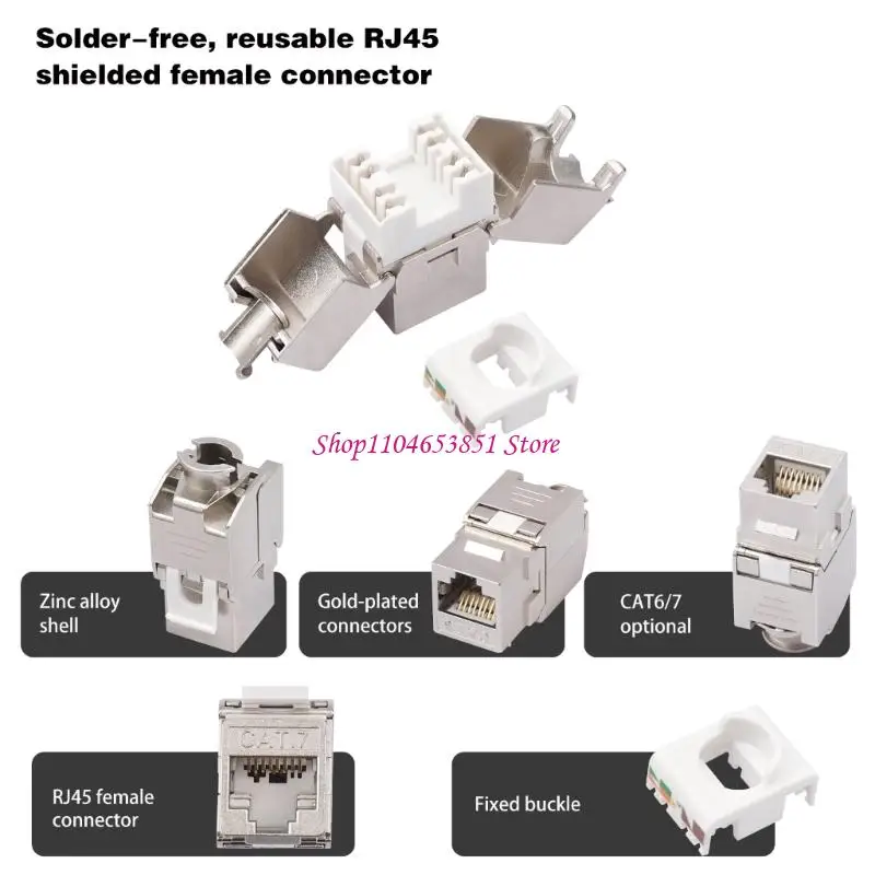 Metal Housing RJ45 Female Coupler Adapter with 568A/568B Wiring for Ethernet Wall Outlet Placement and Cable Layout