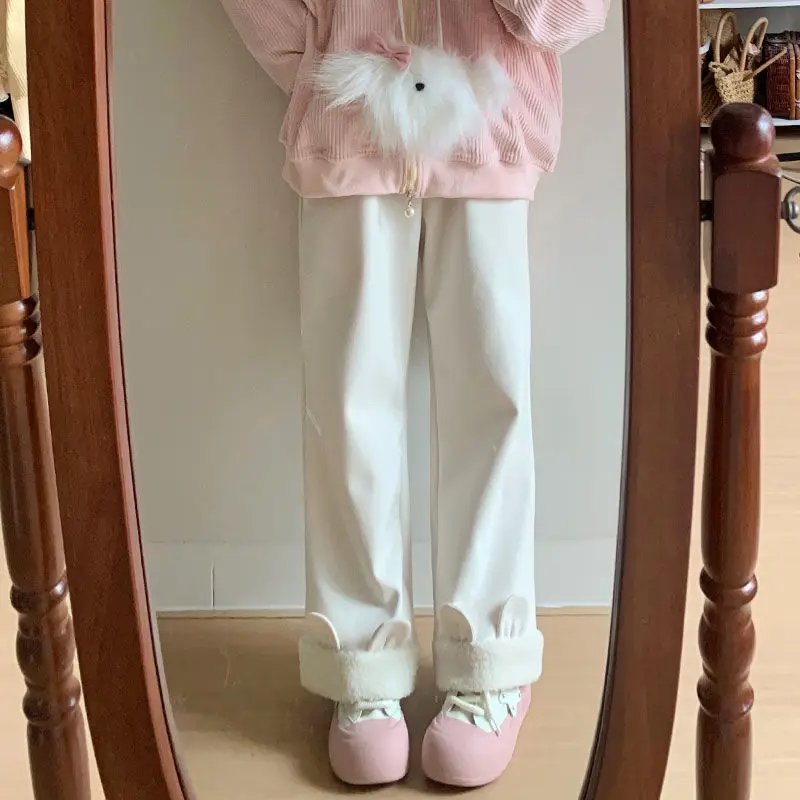Pantaloni dolci Kawaii da donna soffici orecchie di animali decorazione pantaloni casual Y2K dolce estetica Harajuku sottocultura pantaloni autunnali