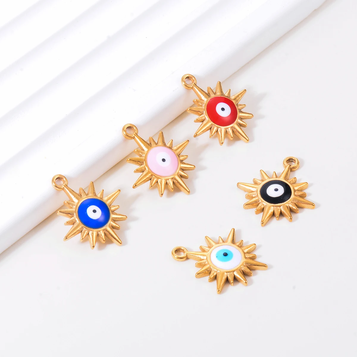 6pcs Cute Evil Eye Colorful Enamel Charms Lucky Sun Pendant Necklace for Earrings Diy Jewelry Making Supplies Wholesale