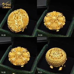 ANIID Dubai 24K Gold Color Ring For Women Resizable Wedding Bride Arabic Ethiopian Big Rings Nigerian Jewellery Moroccan