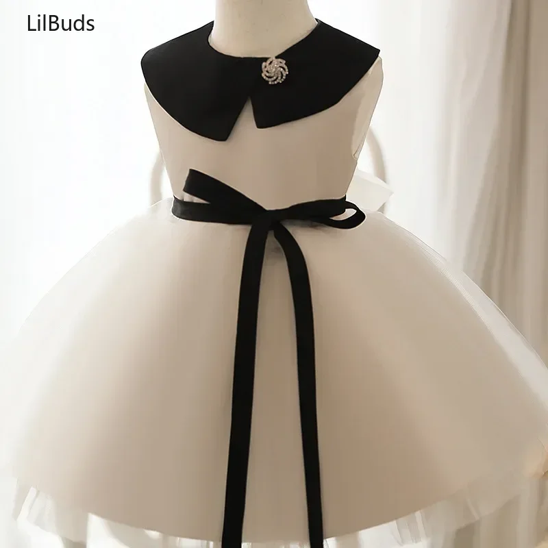 2024 Kids Dresses For Girls Vintage Boutique Formal Party Infant Children Sleeveless Bowknot Dress White Princess Ball Gowns