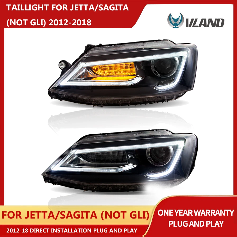 VLAND Headlight for Volkswagen JETTA Sagita 2012-2018 Normal Demon Eyes 2 Editions with Moving Turn Signal Dual Beam Lens