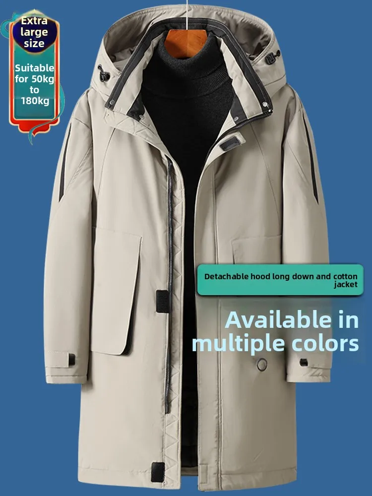 

plus Size Men's down Cotton Jaet Long Thi Warm Faionable Big Size 200 Pou Fat Man Coat Geometric Cleanfit Sle