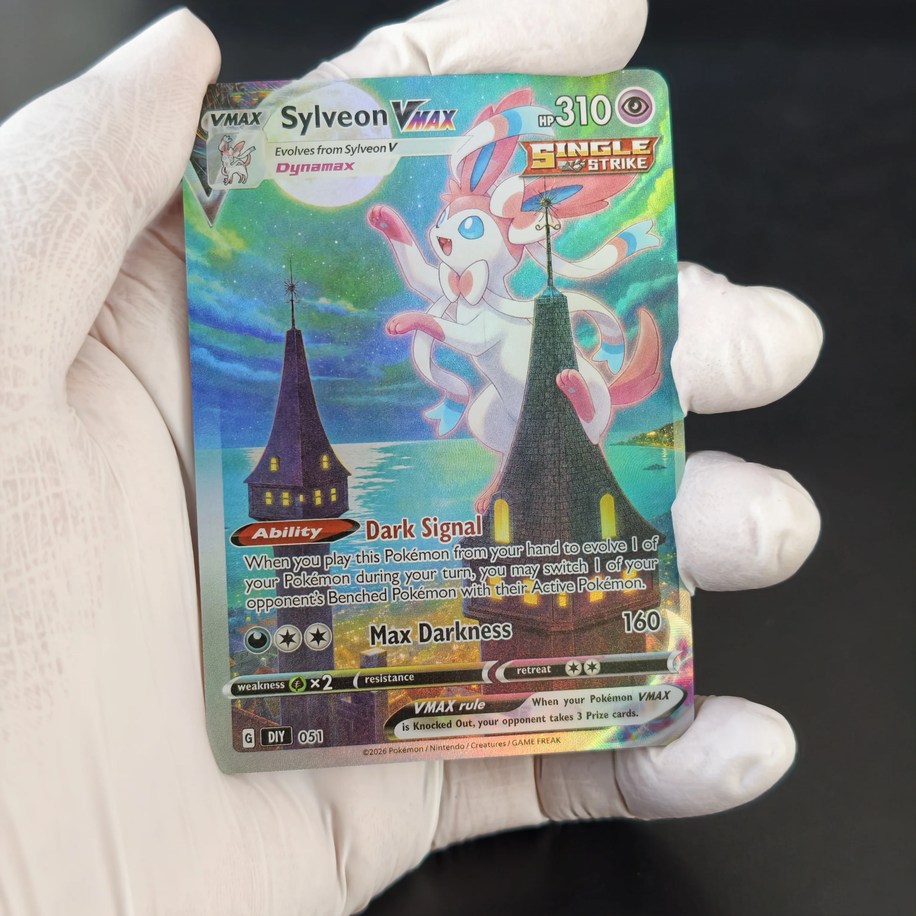 8PCS/Hot DIY TCG PKM Cards Eevee VMAX Series Set Cards Sylveon Leafeon Glaceon Flareon Holographic Alt Art Collectible Card