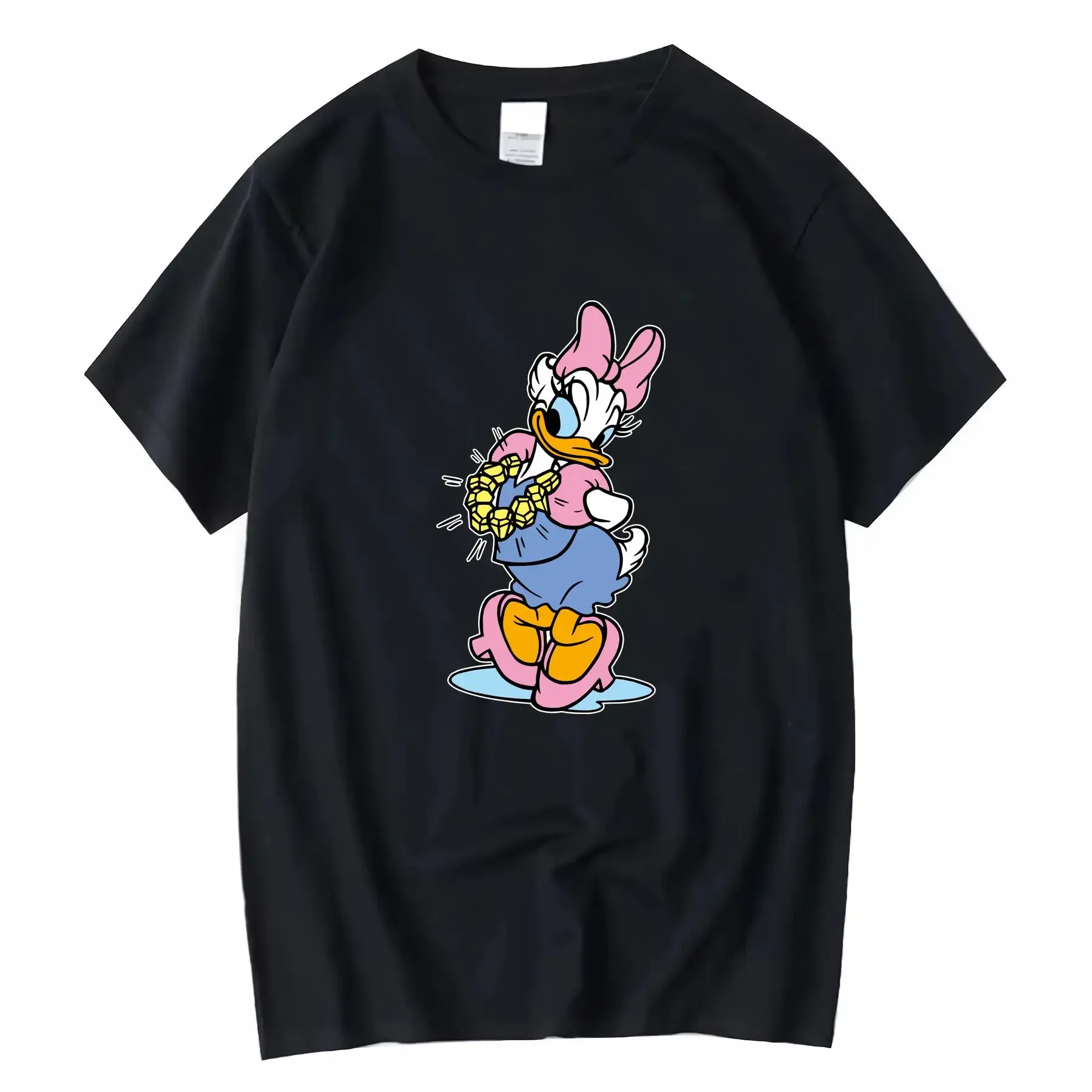 ديزني دونالد داك ديزي تي شيرت لطيف الكرتون طباعة لينة بسط النسيج جولة الرقبة الصيف عارضة خمر غسلها تنوعا #1