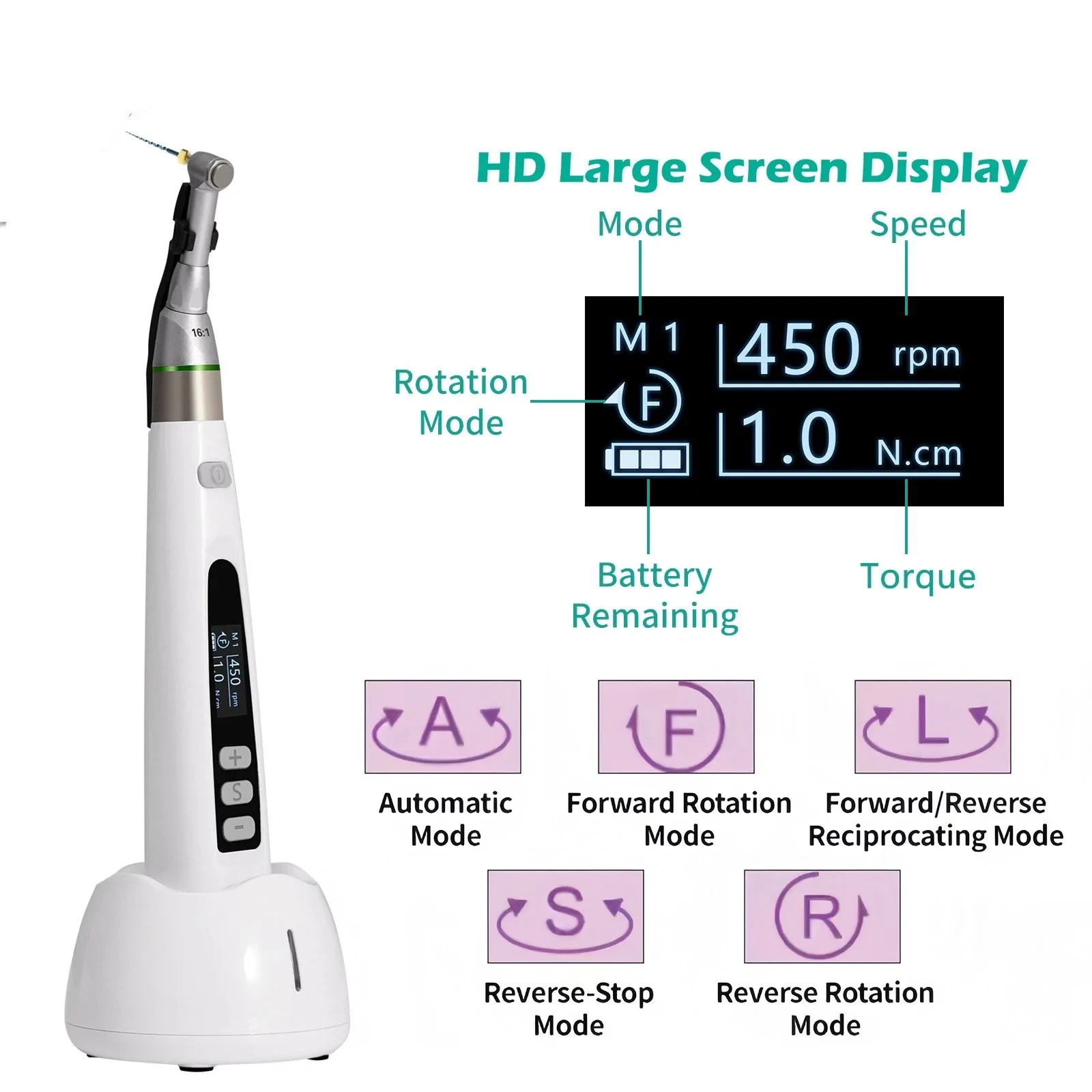 

Беспроводной эндодонтический мотор с LED-подсветкой и угловым наконечником 16:1