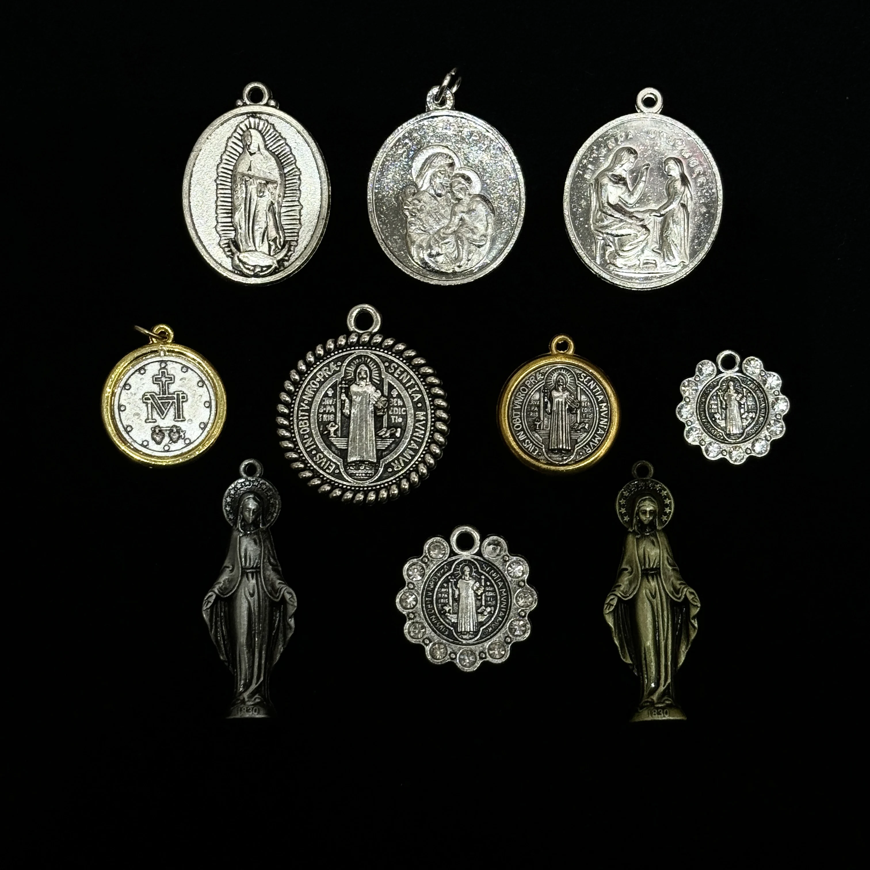 5Pcs Catholic Miraculous Medal 1830 Charms St Benedict Guadalupe Virgin Mary Pendants for DIY Rosary Jewelry