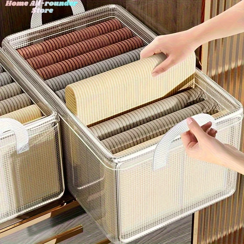 منظم خزانة قابل للتكديس مع صندوق تخزين قماشي بمقبض على حاويات صناديق الإطار الفولاذي للتنظيم المنزلي