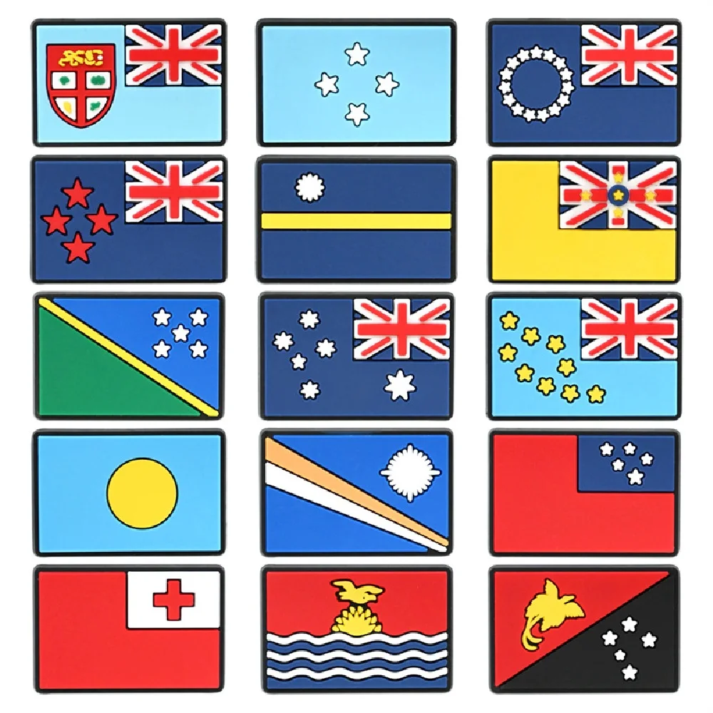 New Flags Theme Charms รองเท้านิวซีแลนด์ออสเตรเลียหมู่เกาะโซโลมอน Palau Samoa Flag รองเท้าหัวเข็มขัดตกแต่งของขวัญ