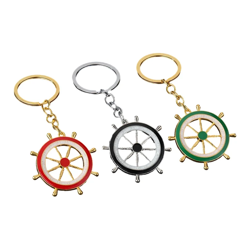 European and American Navy Style Anchor Steering Wheel Combination Blue and White Pendant Keychain Stainless Steel Key Accessory