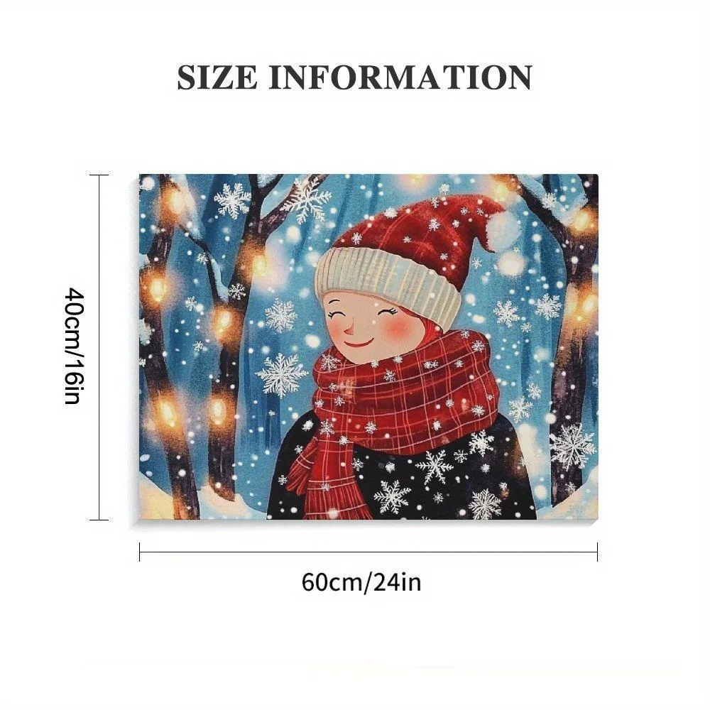 1PC ฤดูหนาว WARM เสื้อคลุมสีแดงสาวภาพจิตรกรรมฝาผนังน่ารัก Snowy ไม้กรอบยิ้มสาวภาพประกอบเพิ่มวันหยุดความอบอุ่นกรอบผ้าใบ