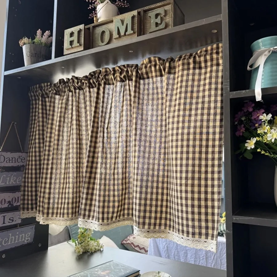 Buffalo Check Tier Window Curtain Plaid Drapes Light Filtering Gingham Kitchen Short Curtains for Bedroom Living Room Home Decor