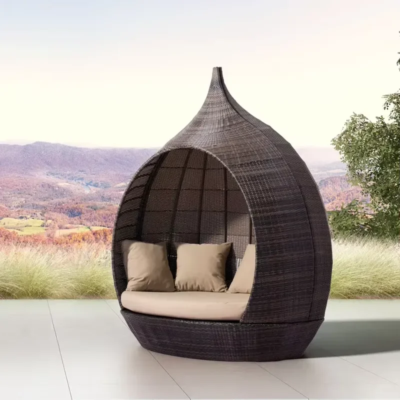 All-weather Beach Lounge Patio Outdoor Canopy Furniture Pool PE rattan Leisure Bed Modern Hotel Waterproof Daybed sofa