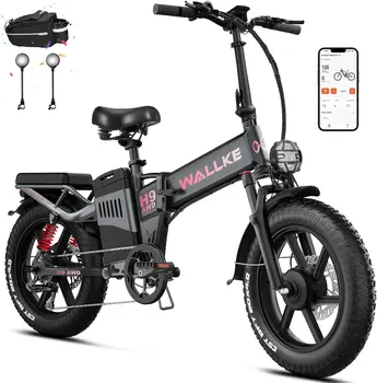 Image WALLKE H9 AWD Electric Bike 2000W Dual Motor Foldable E-bike 40Ah/60Ah Electric Mountain Bike 20" Fat Tire Ebike w/APP Control