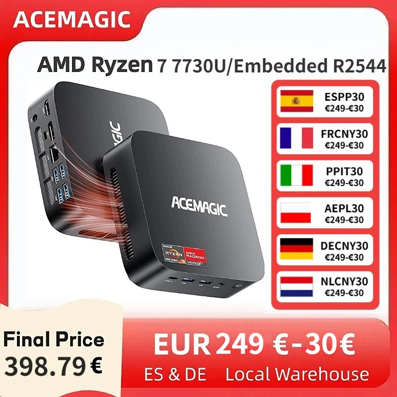 ACEMAGIC MINI PC AMD Ryzen 7730U/R2544 16/32GB DDR4 512GB SSD Mini pc Windows 11 PRO MINI Computer Wifi6 4K Triple Display PC