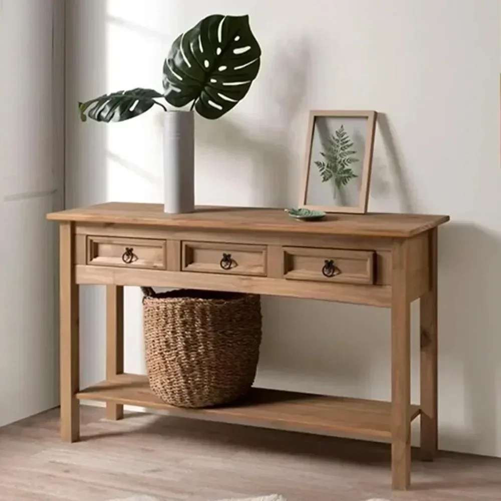 

Solid Wood Console Table With 3 Drawers Farmhouse Entryway Table With Storage Shelf