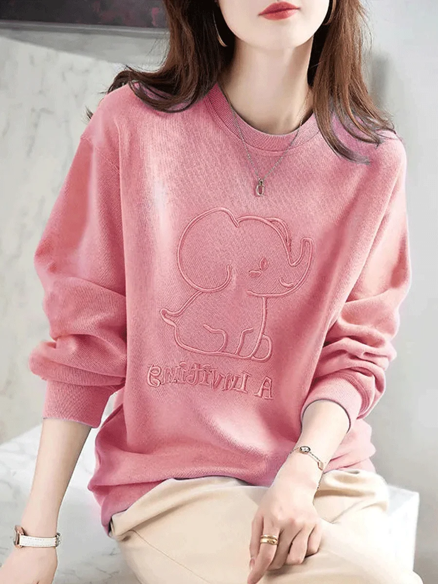 Reine Baumwolle runde Ne Sweatshirt frauen Leichte Lose Casual Faionable Cartoon Stickerei Hoodie Frühling Herbst Neue Ar...