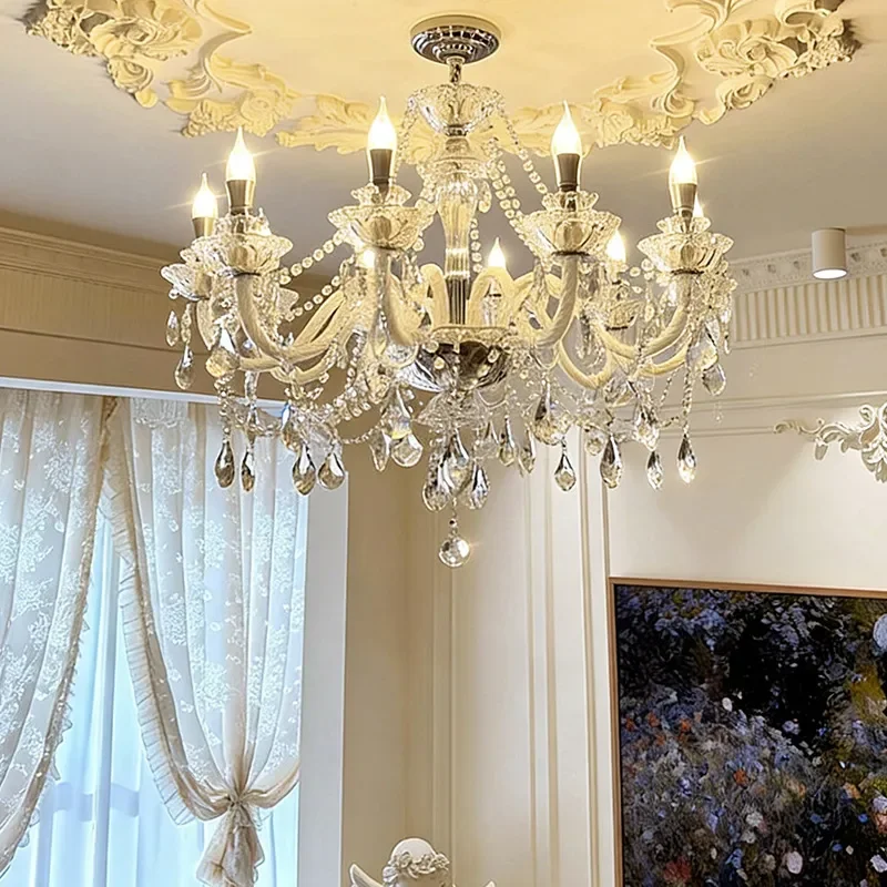 French Light Luxury Crystal Chandelier Retro Cream Style Living Room Main Lamp Personalized Dining Room Light Villa Medium