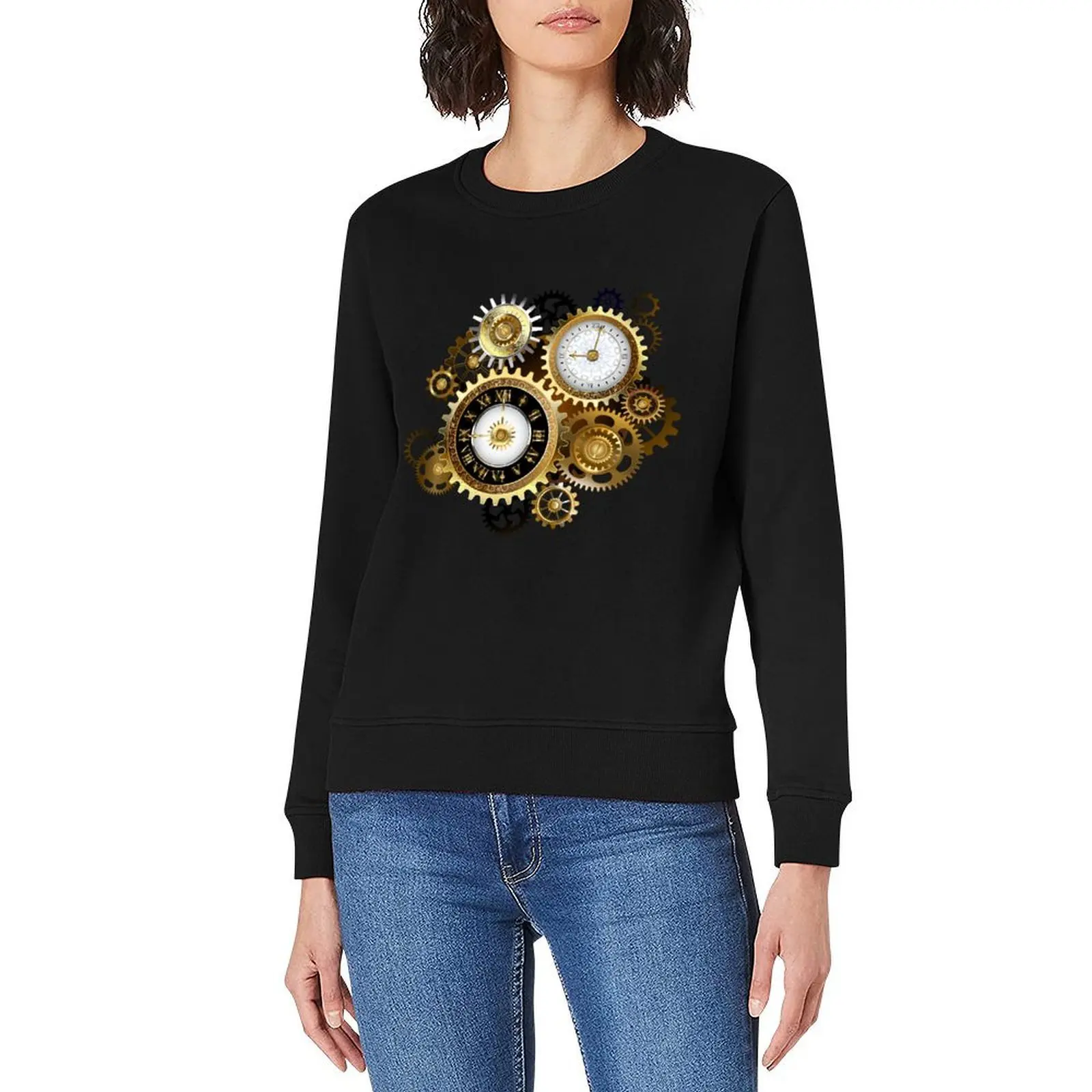 Two Steampunk Clocks with Gears Pullover men's coat men's sweat-shirt set japanese style anime clothes pullover