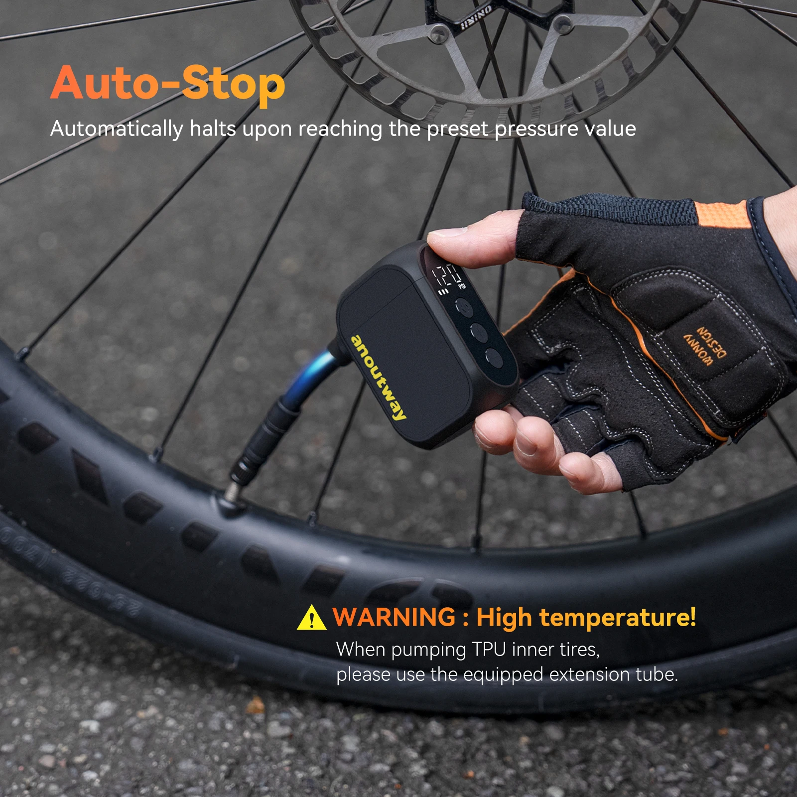 Anoutway AT1 Pro مضخة كهربائية صغيرة للدراجة منفاخ إطارات لاسلكي مع شاشة 25 دقيقة شحن سريع بطارية 120 رطل لكل بوصة مربعة بحد أقصى 450 مللي أمبير في الساعة