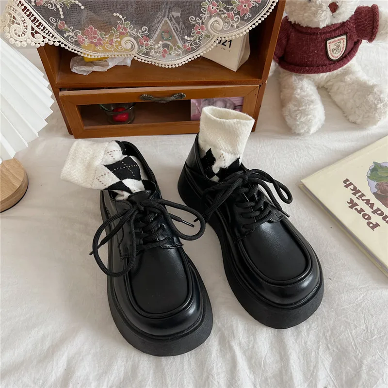 Round Toe Shallow Mouth Casual Woman Shoe British Style Clogs Platform Loafers With Fur Oxfords Female Footwear Black Flats Prep