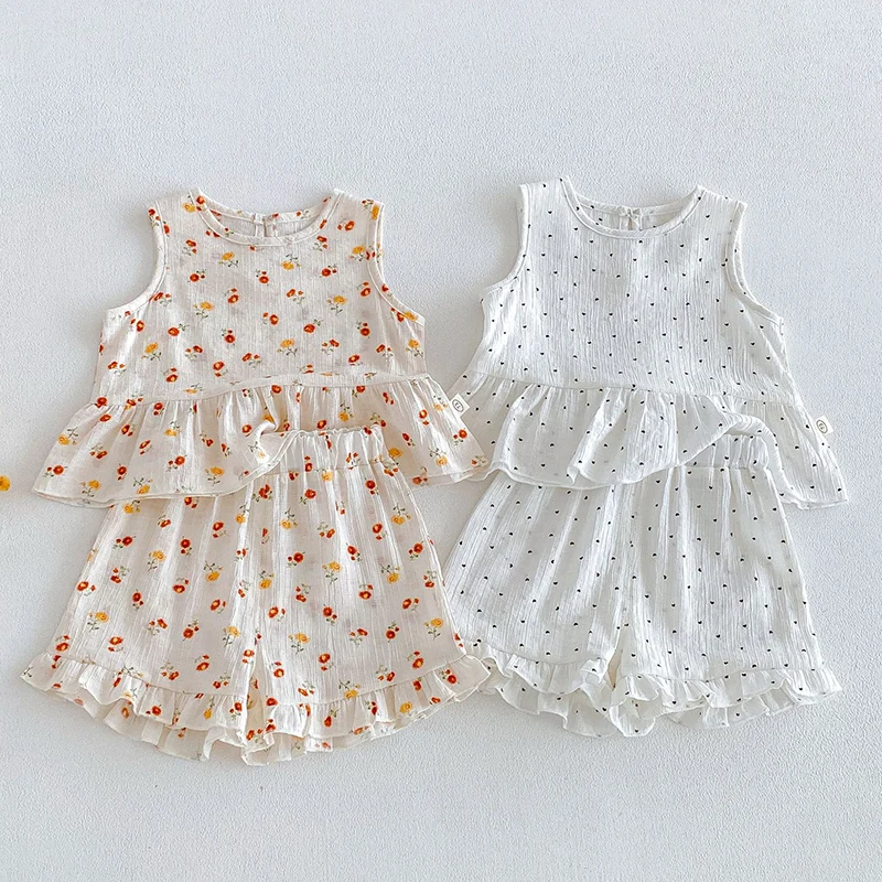 2026 New Summer 0-5Yrs Children Clothes Toddler Baby Girl Clothes Suit Sleeveless cotton printed vest+shorts Kids Clothing Set