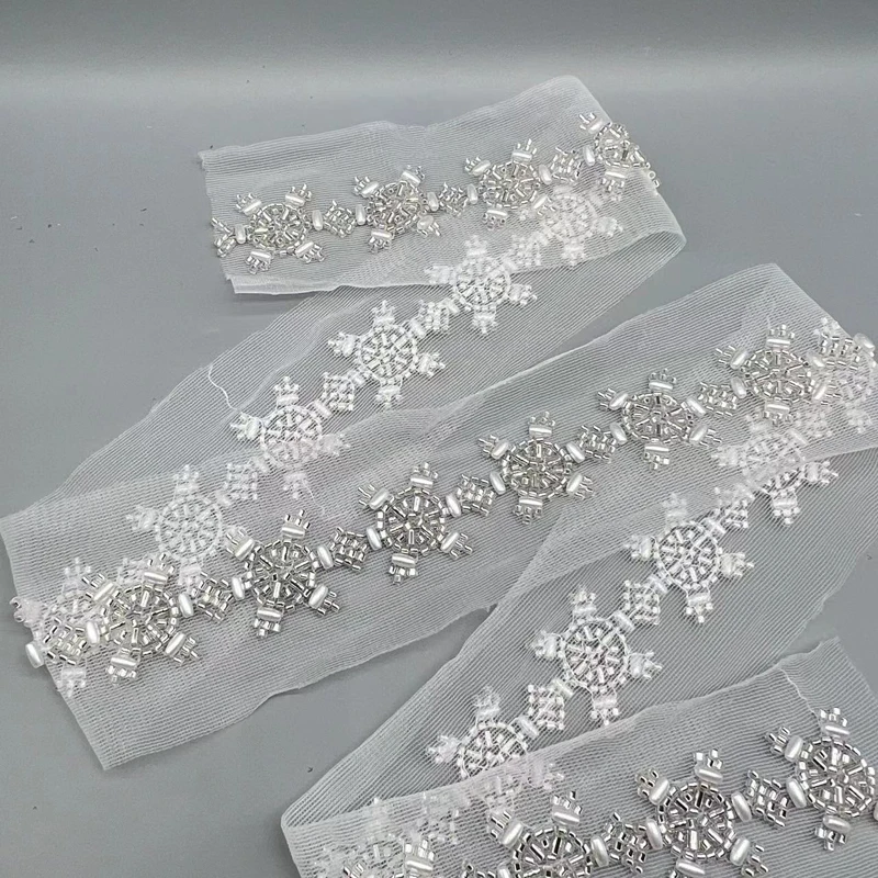 1Yard(90cm) Beaded Lace Trim Silver White Pearl Lace for Sewing Garment Wedding Accessories Lace with Beads