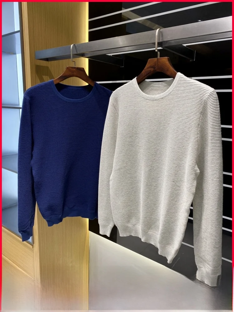 

Высококачественный 32-игольный хлопковый вязаный круглый свитер Ne, мужской базовый слой, повседневный, осенне-весенний, модный молодежный свитер