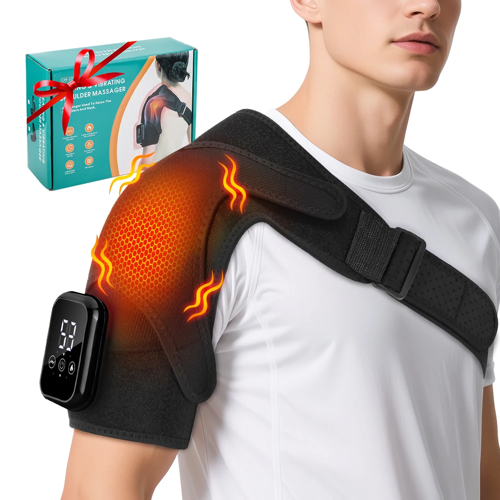 

Heated Shoulder Brace Belt Electric Cordless Vibration Support Strap with 3 Heat Vibration Levels Shoulder Massage for Men Women