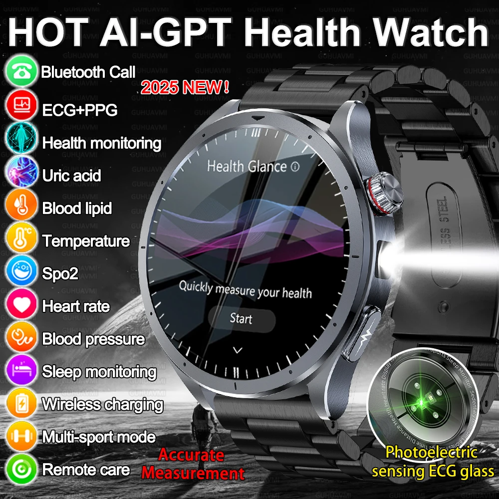 

2025 New Accurate Measurement Health Analysis Blood Lipids Uric Acid Smart Watch ECG+PPG Blood Pressure HD Sapphire Screen Clock