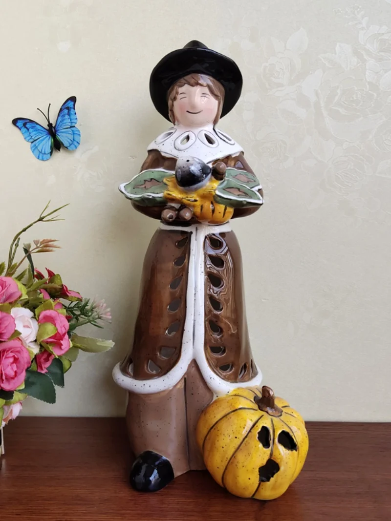 

Ceramic Halloween Pumpkin Girl Candlestick, Home Decor, Room Decoration, Living Room, Dining Table, Candle Holder Ornaments