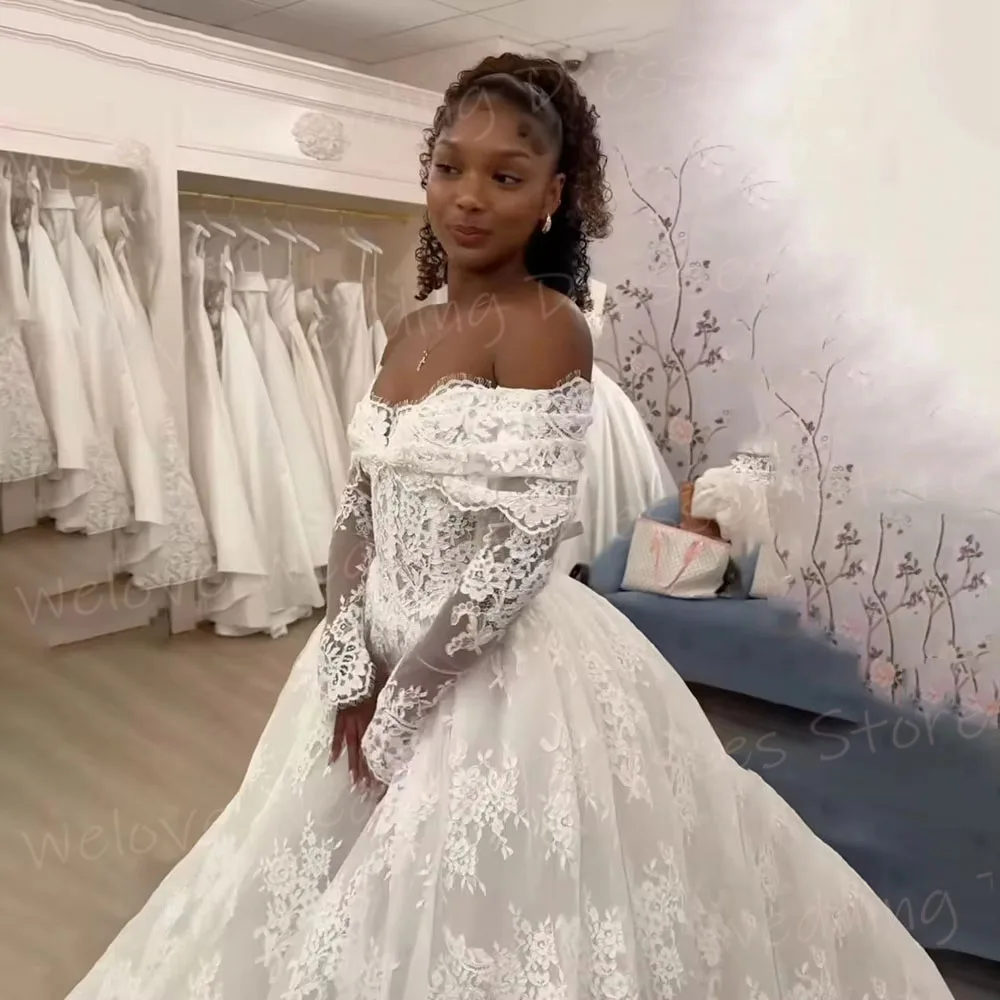 فساتين زفاف نسائية فاخرة على شكل حرف A مزينة بالدانتيل رداء De Mariée فساتين العروس المخصصة قبالة الكتف فيستدو دي نوفيا
