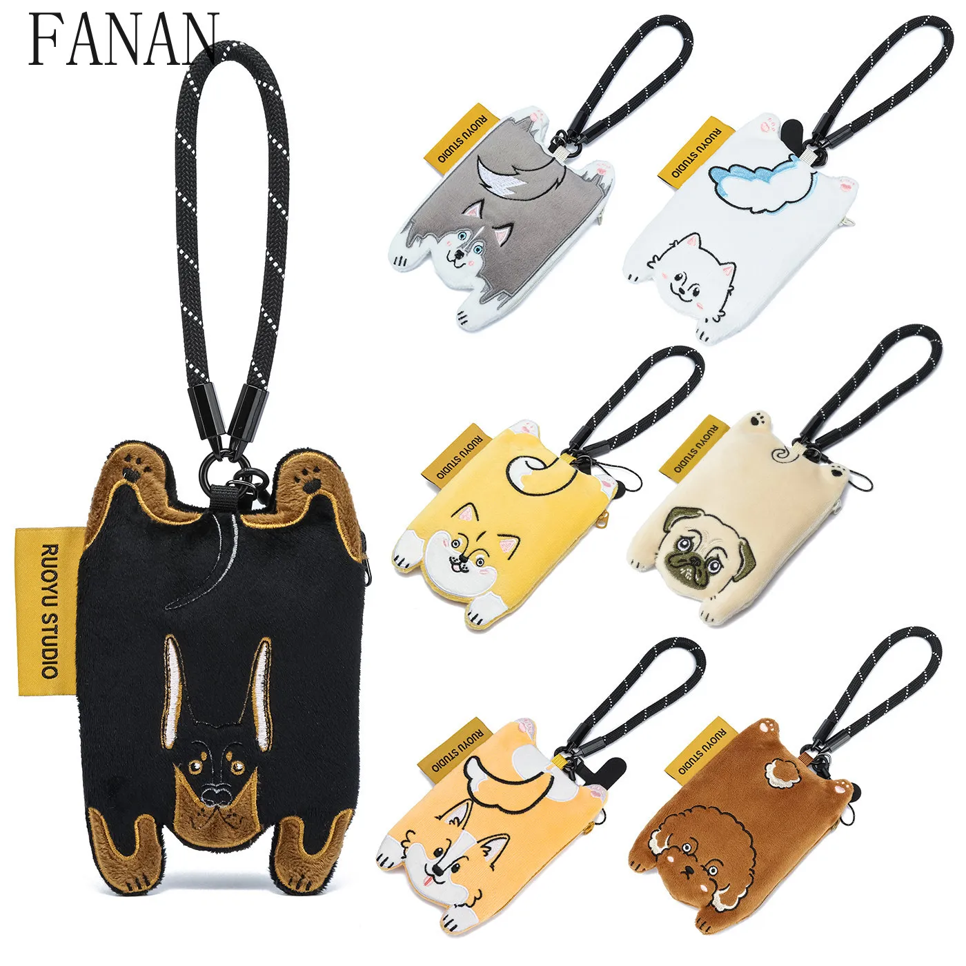 Fashion Original Design Cute Dog Fabric Earphone Case Coin Purse Key Case Girls Wallets Sweet Kawaii Women's Pendant