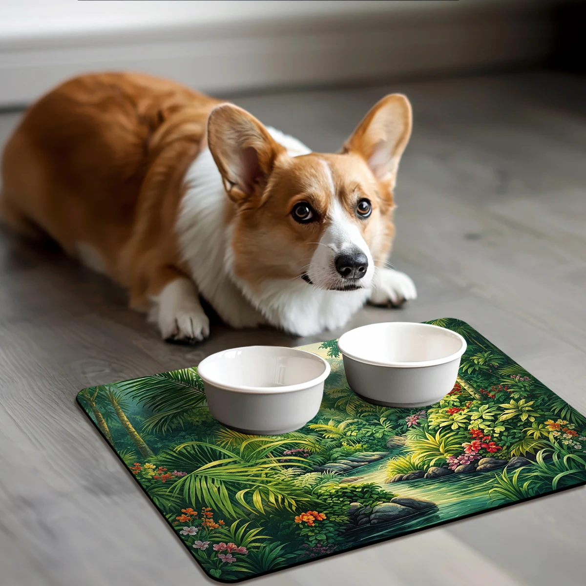 Vibrant Tropical Jungle Stream Pattern Polyester Absorbent Mat - Decorative Floor Mat for Home, Entryway & Indoor Spaces