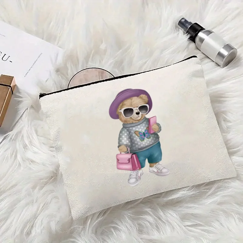 Cute Cartoon Bear Pattern Cosmetic Bag Handbag Toiletries Bag Pencil Bag Holiday Gift Cosmetic Bag